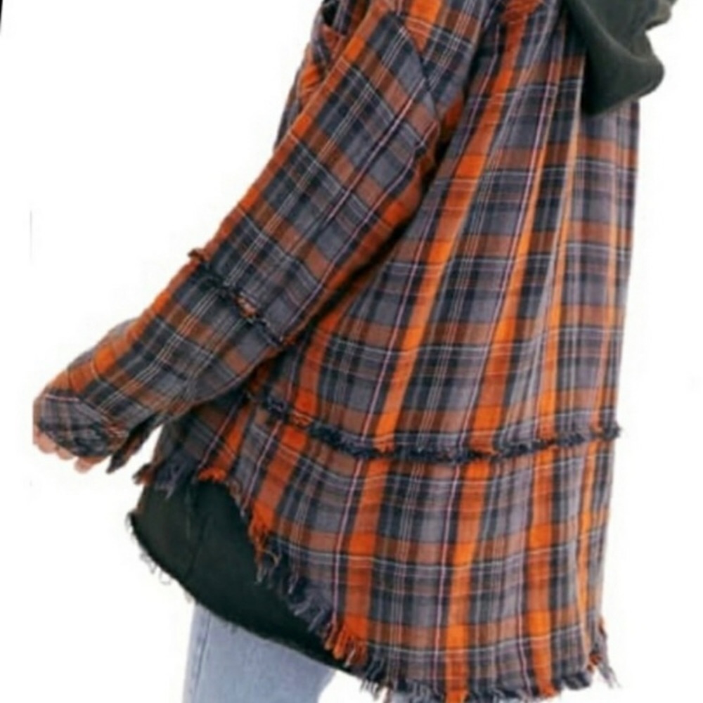 We the Free Calico Basin Plaid Flannel Distressed Hooded Jacket Shacket XS - Picture 2 of 16
